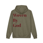 Woven By God Hoodie — Inspirational Olive Pullover with Back Script